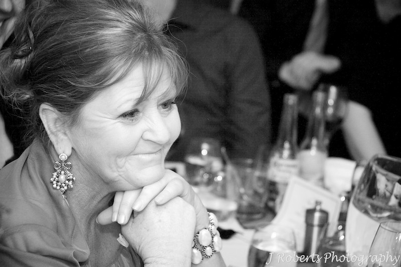 Mother of the bride tearing up during speeches - wedding photography sydney